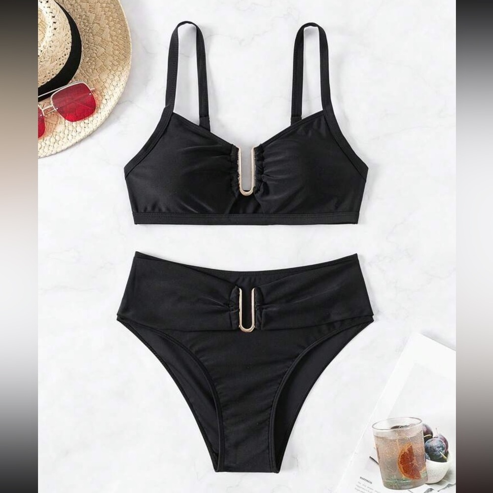 Black bikini two-piece with gold details